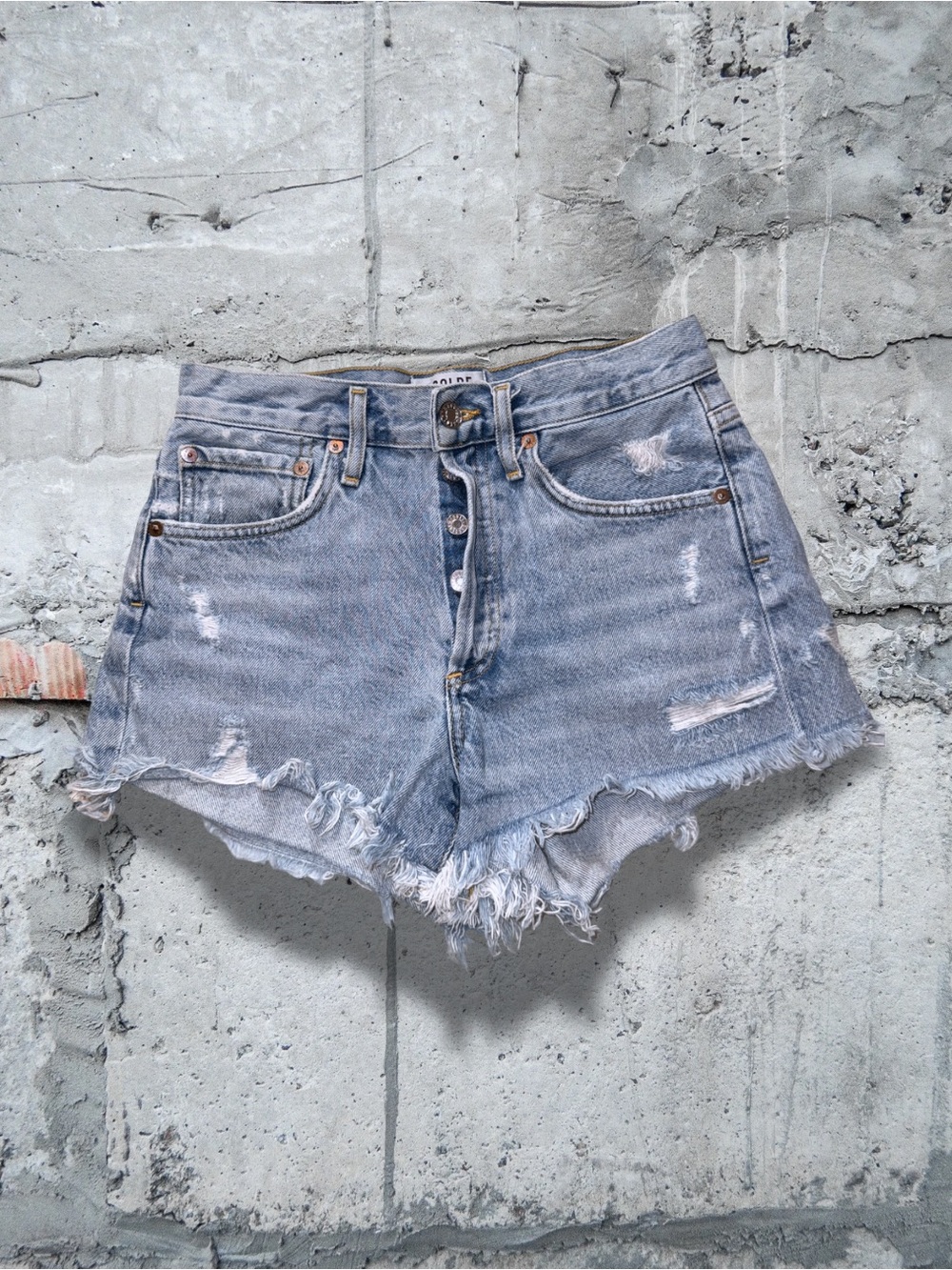 Agolde Light Blue Distressed High-Rise Jean Shorts REVOLVE